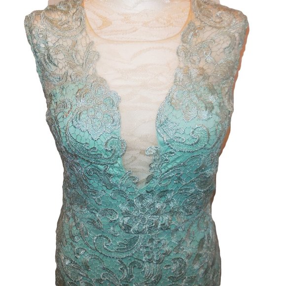 Maxi Dress NEW Lace Mint Green Formal Gown Prom Special Occasion - Picture 2 of 6